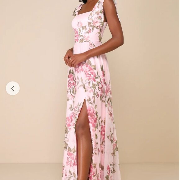 Lulus Love Me Forever Pink Floral Tie-strap Square Neck Maxi Dress - Size XS - Picture 4 of 4